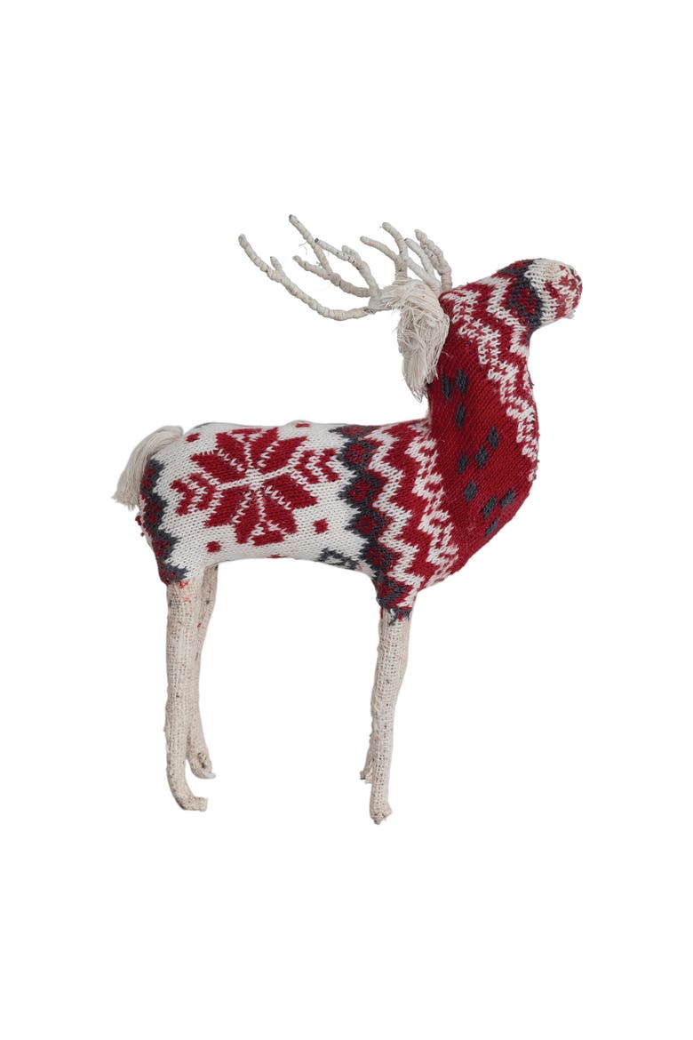 Cotton Knit & Wire Reindeer with Faire Isle Pattern, Red, Cream, & Black, Main, color, Red & Cream