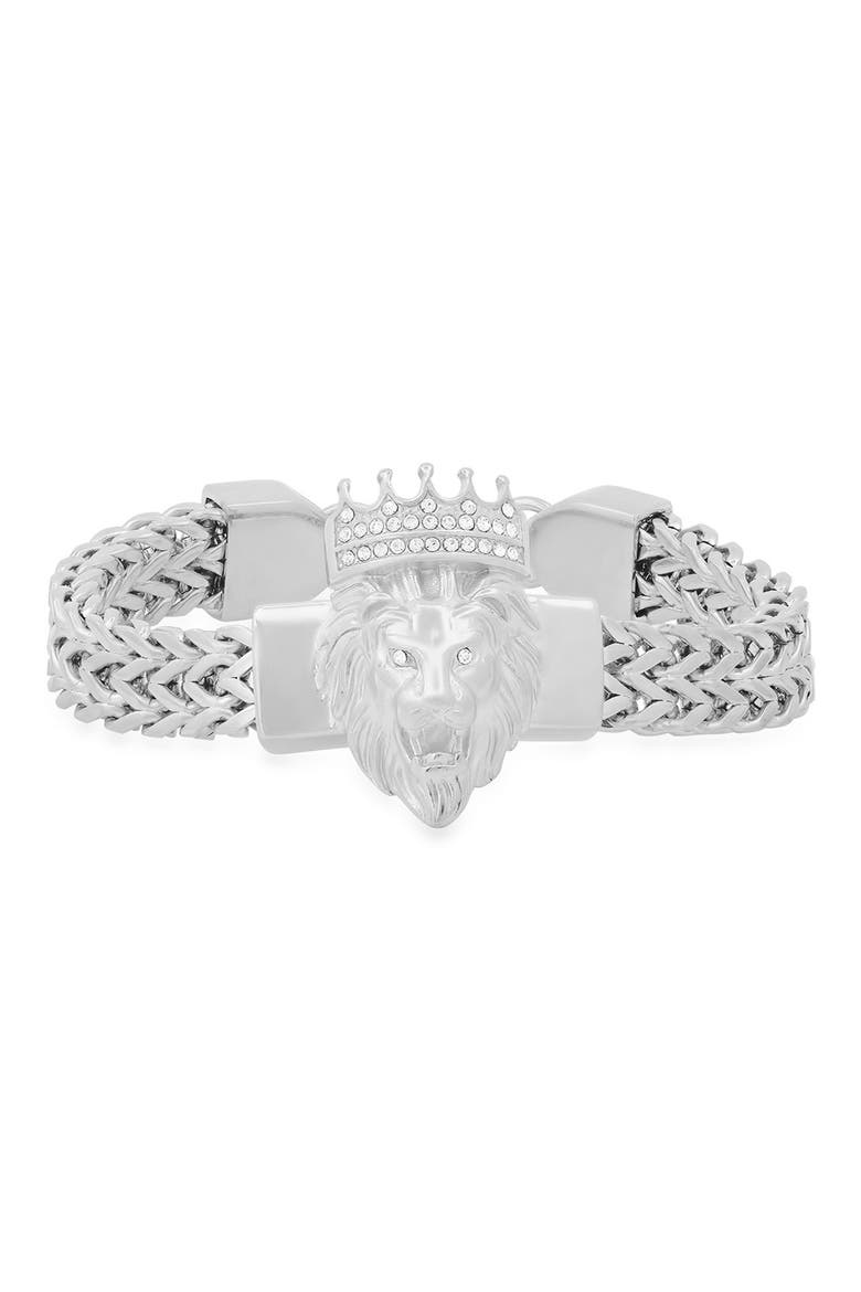 Men's Stainless Steel Lion Head Bracelet, Main, color, METALLIC