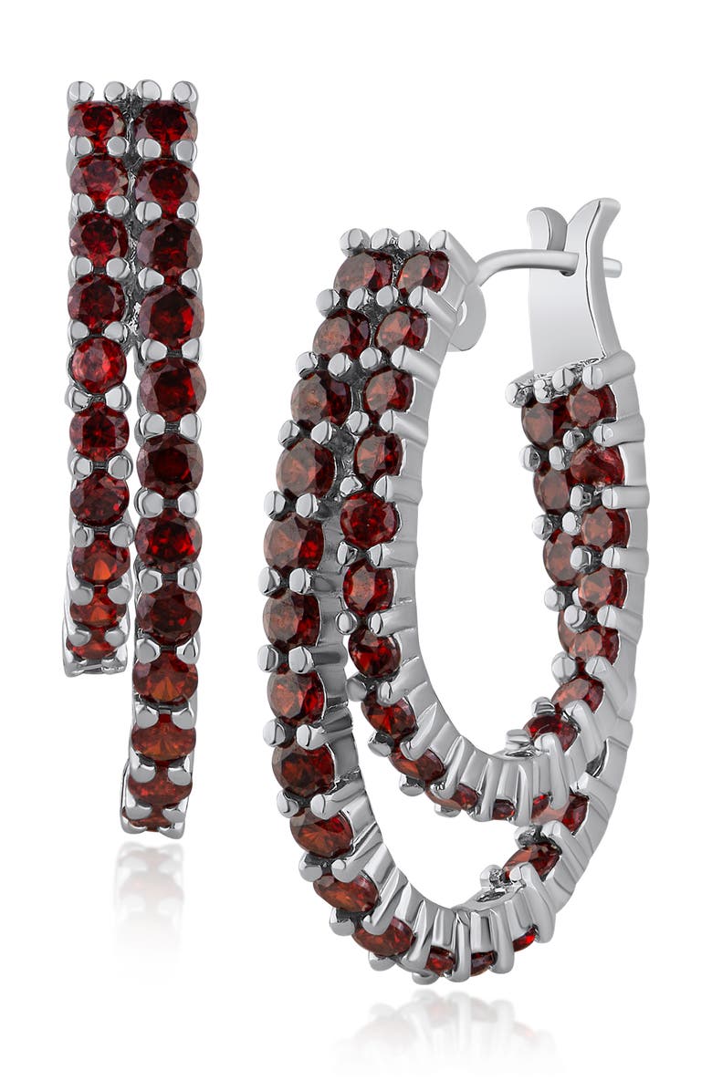 CZ by Kenneth Jay Lane Red Cubic Zirconia Double Hoop Earrings, Main, color, Red/ Clear Silver
