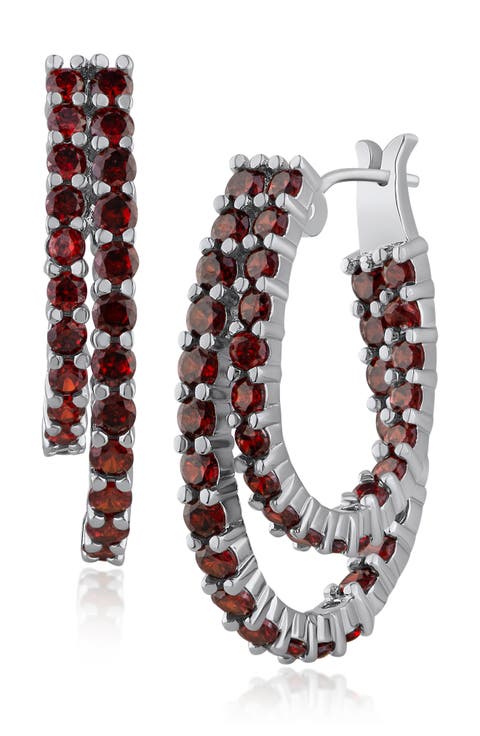 Red Cubic Zirconia Double Hoop Earrings