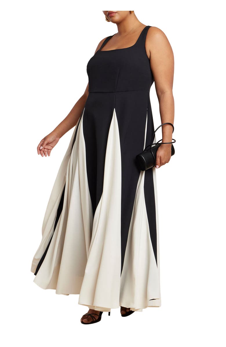 ELOQUII Black And White Godet Gown, Main, color, 