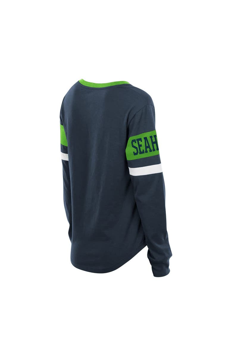 New Era Women's New Era College Navy Seattle Seahawks Plus Size Throwback Lace-Up Long Sleeve T-Shirt, Alternate, color, College Navy