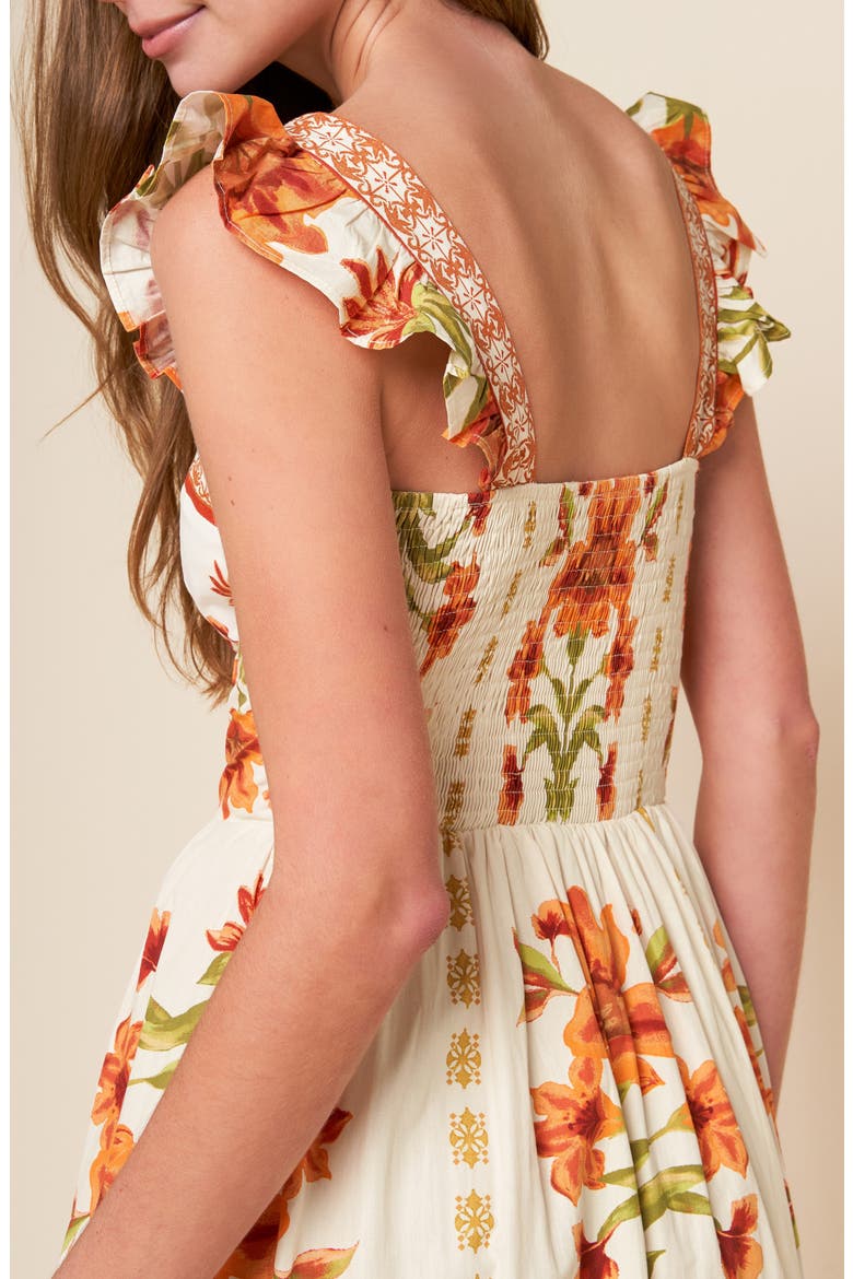 Floral Ruffle Strap Cotton Sundress, Alternate, color, IVORY