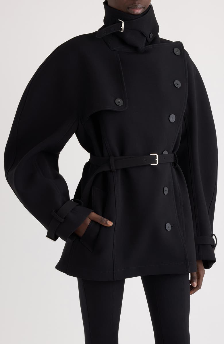 Jacquemus Le Trench Ovalo Court Short Trench Coat, Alternate, color, Black