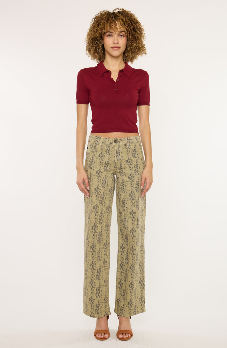 KanCan Renae Mid Rise Slim Wide Leg Jeans, Main, color, Olive Snakeskin