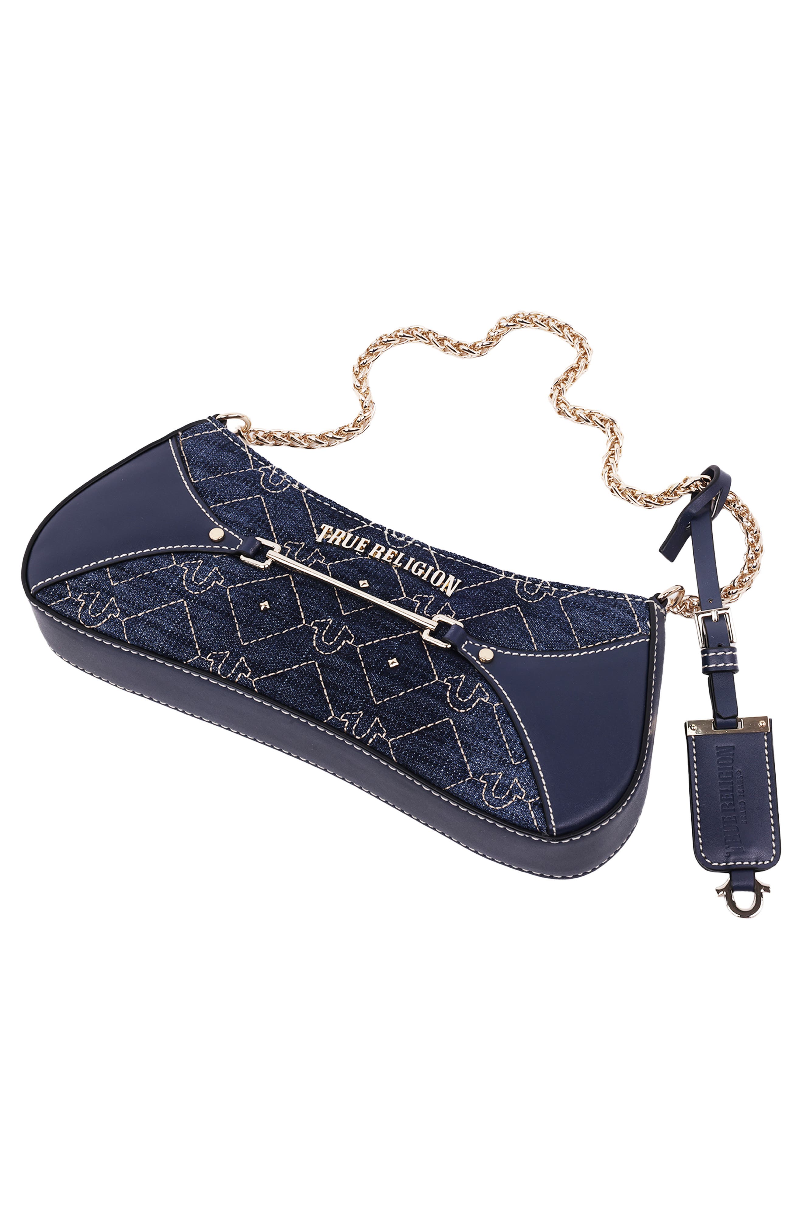 True Religion Studded Denim Shoulder Bag, Alternate, color, 