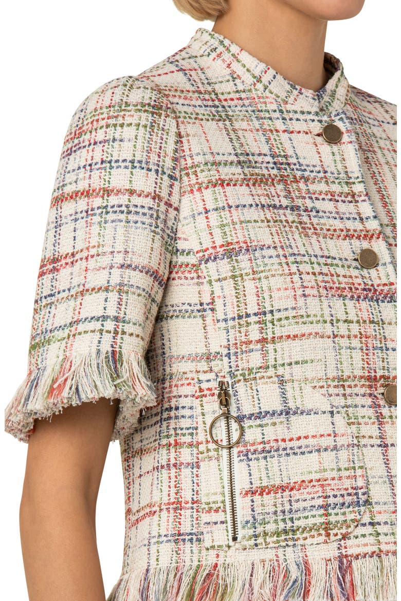 Plaid Short Sleeve Tweed Jacket, Alternate, color, CASHEW MULTICOLOR