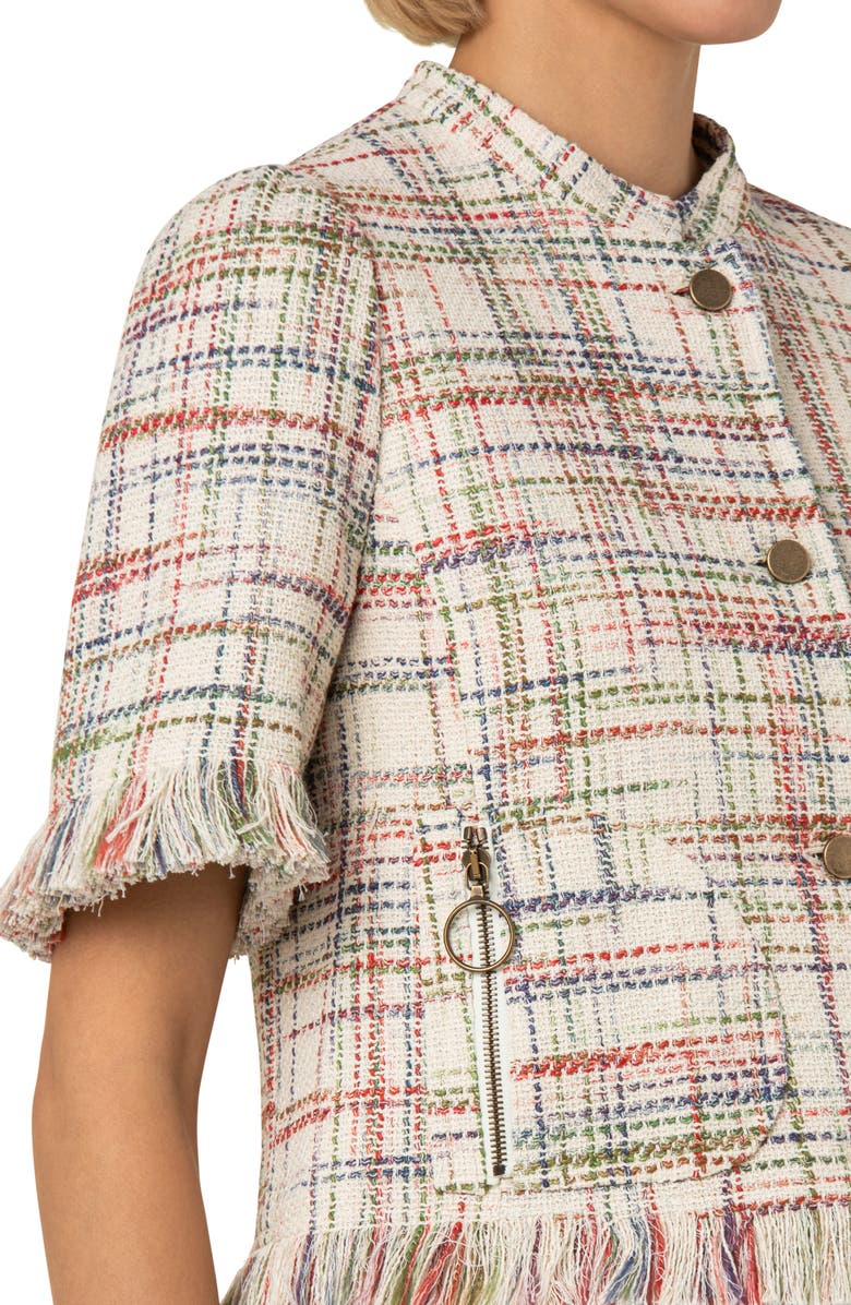 Akris punto Plaid Short Sleeve Tweed Jacket, Alternate, color,