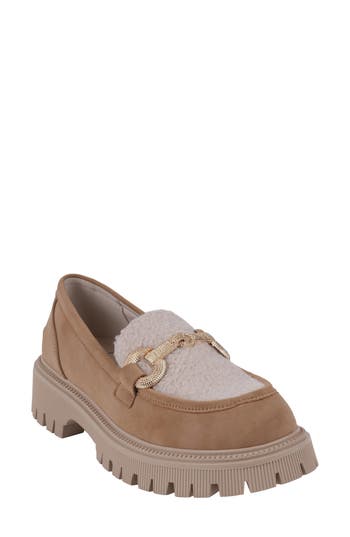 Good Choice New York Vince Faux Shearling Lug Sole Platform Loafer In Camel