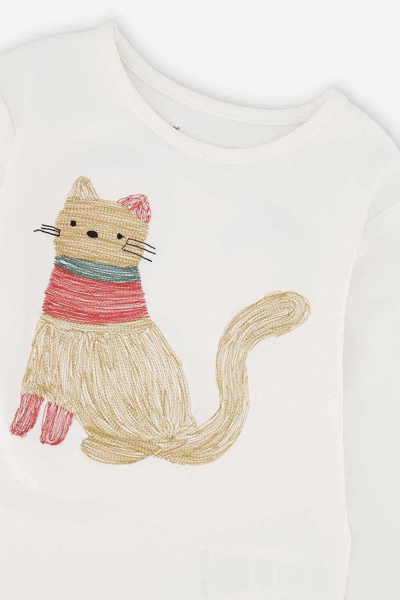 Organic Cotton Cat Embroidered Long Sleeve T-Shirt, Alternate, color, Off-White