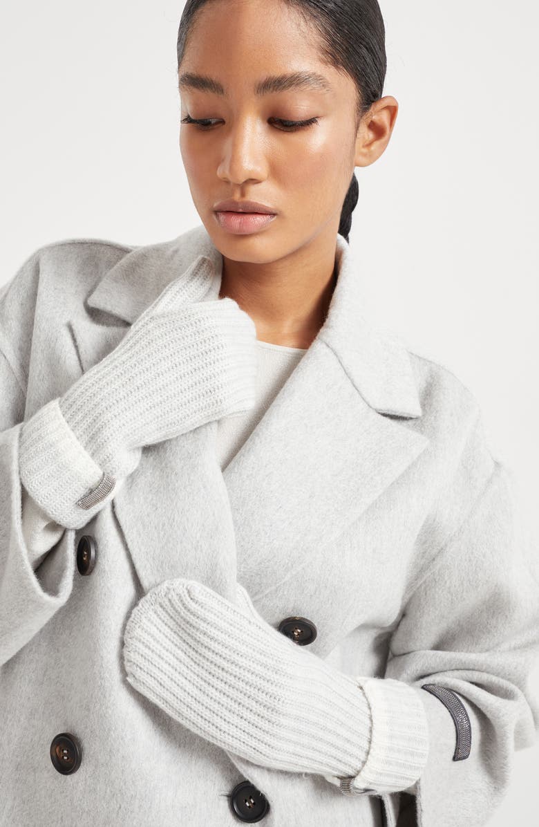 Brunello Cucinelli Knit mittens with monili, Alternate, color, Light Grey