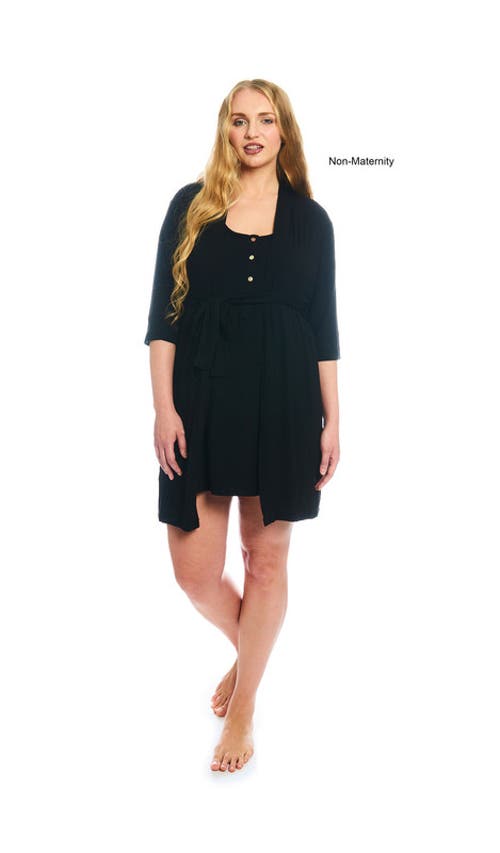 Everly Grey Elia Maternity/nursing Robe & Nightgown Set In Blue