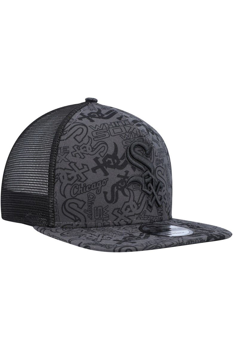 Men's New Era Black Chicago White Sox Repeat A-Frame 9FIFTY Trucker Snapback Hat, Alternate, color, Black