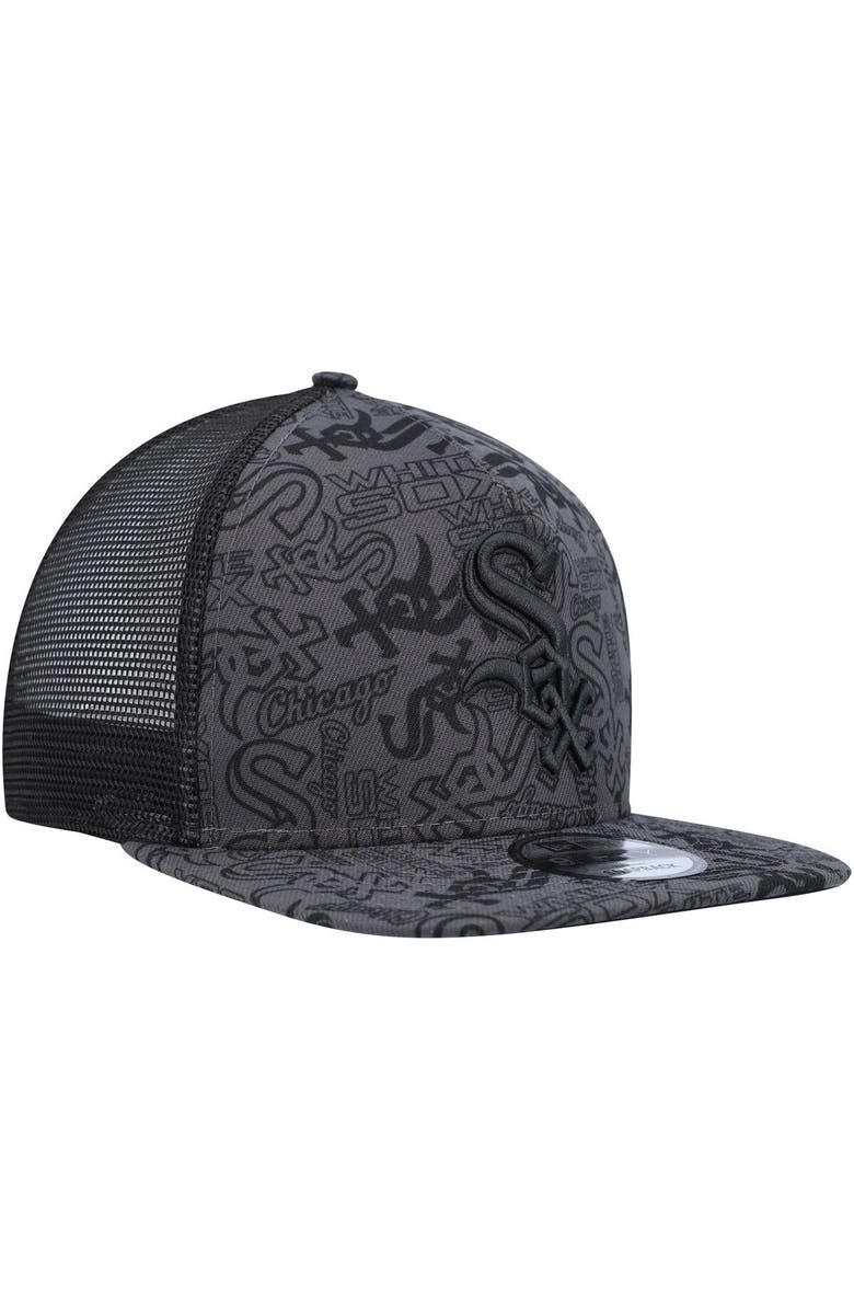 New Era Men's New Era Black Chicago White Sox Repeat A-Frame 9FIFTY Trucker Snapback Hat, Alternate, color, Black