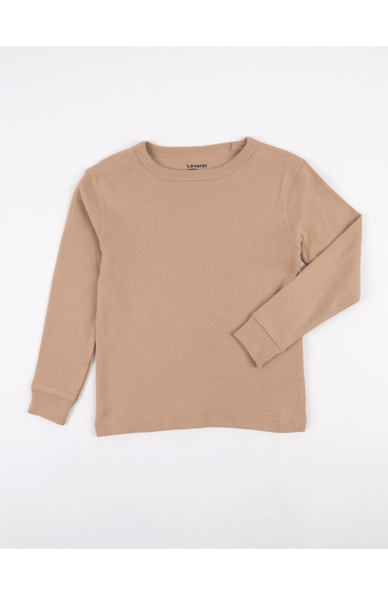 Leveret Kids Long Sleeve T-Shirt, 100% Cotton, Solid Colors, Alternate, color, Beige
