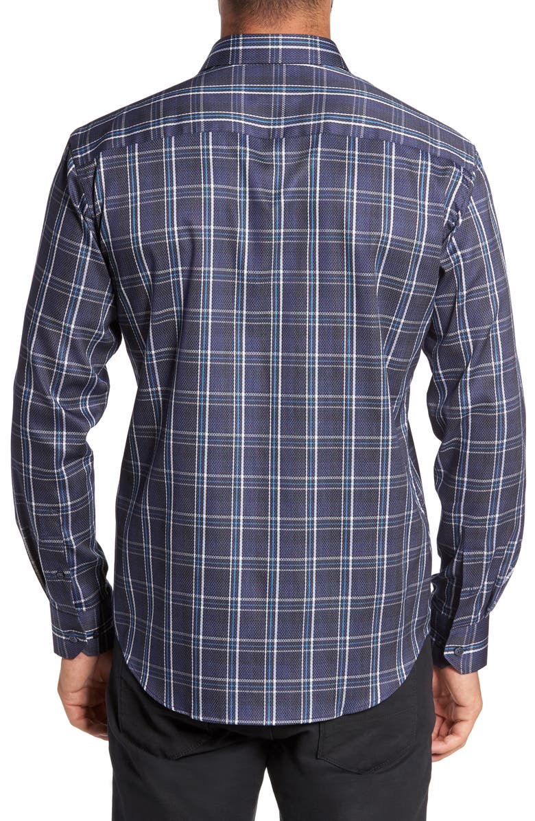 Bugatchi Trim Fit Diamond Weave Windowpane Sport Shirt, Alternate, color, 