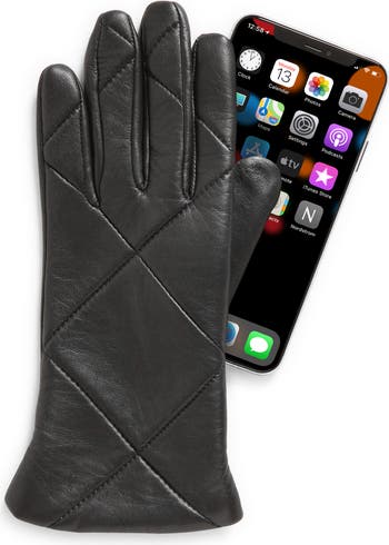 PonkoUGG Leather Quilted Logo Glove Quilted Spade Flower Zip Tech Gloves | Kate Spade New York
