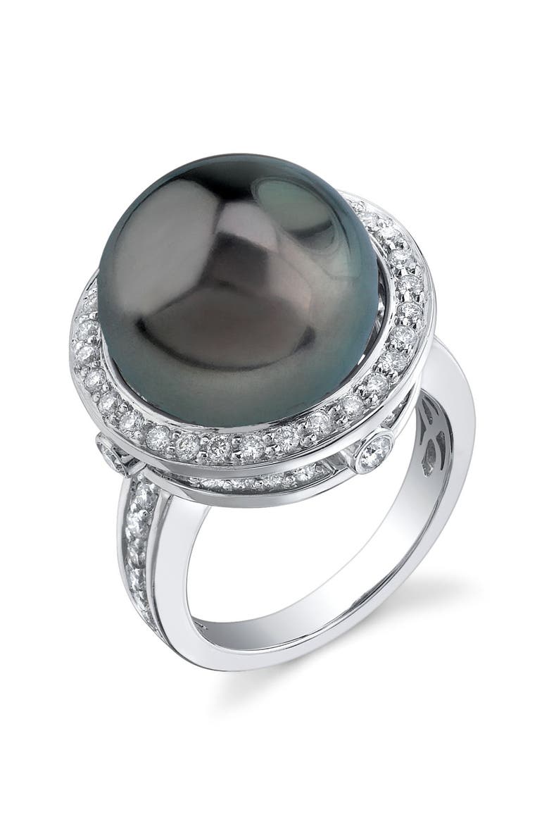 Tahitian South Sea Pearl & Diamond Bella Ring, Main, color, White Gold