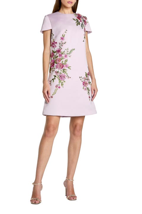 Women's Cap Sleeve Embroidered Satin Mini Dress