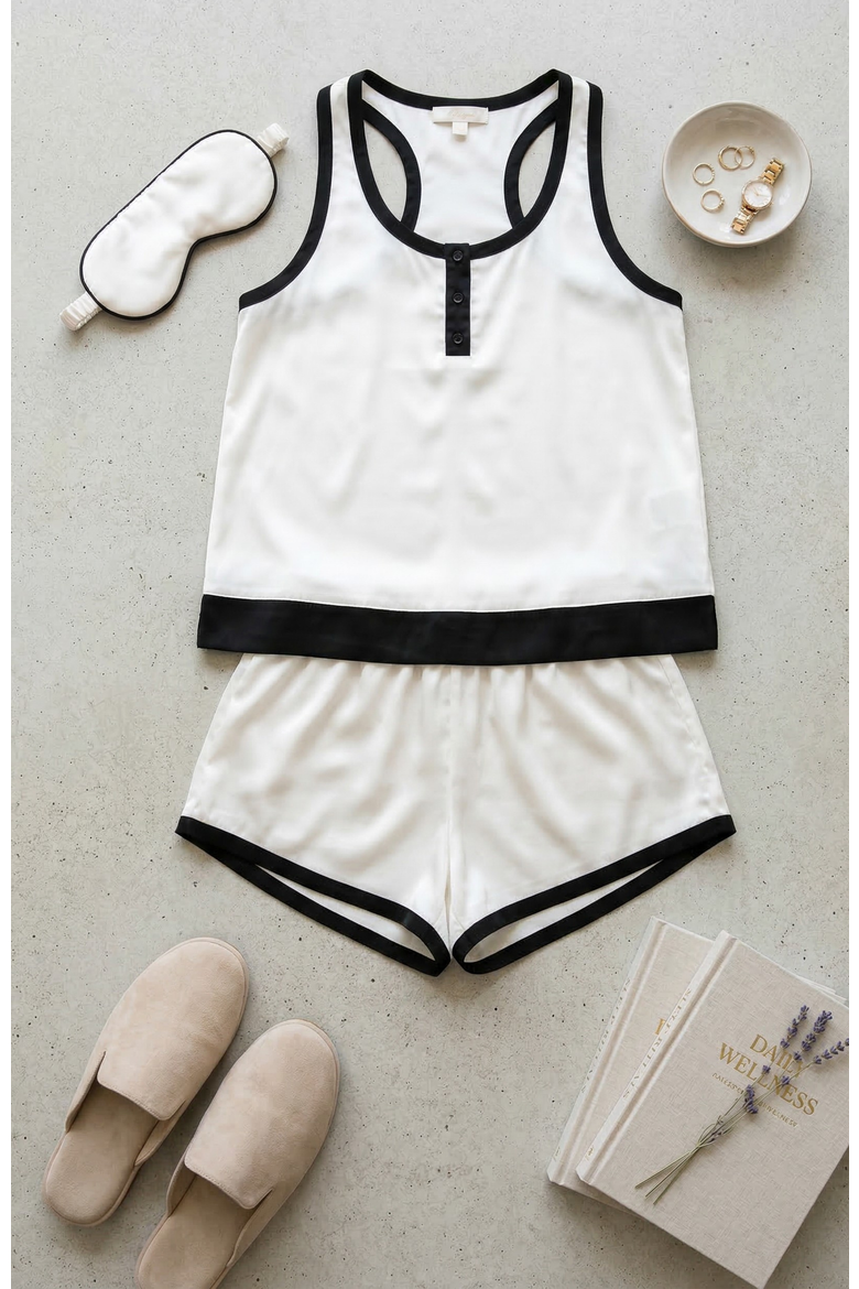 Silky Satin Henley Swing Tank and Boker Set, Alternate, color, Cream