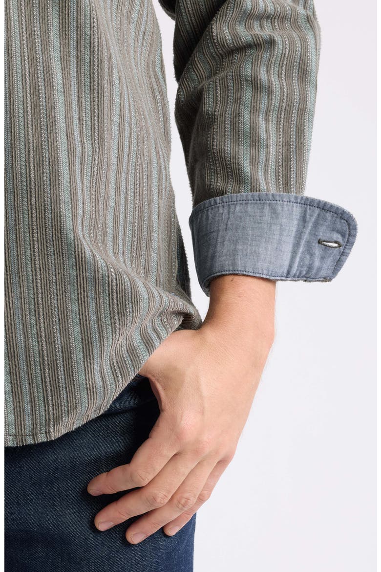 Coastline Cord Montecito Stripe Cotton Corduroy Button-Up Shirt, Alternate, color, TEA LEAF