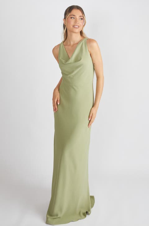 Cowl Front Crepe Bridesmaid Dress