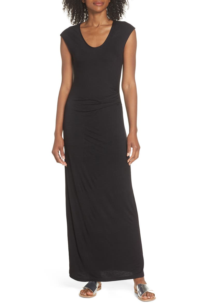 Ruched Jersey Maxi Dress, Main, color, BLACK