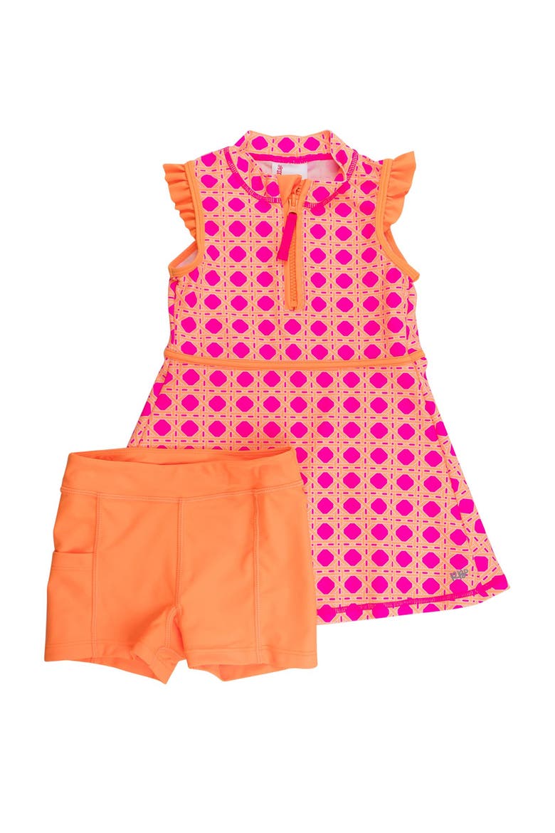 Toddler Girls Sleeveless Zip Ruffle Sleeve UPF50+ Active Dress, Main, color, Neon Sherbet Cane