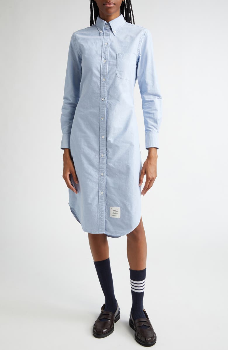 Thom Browne Knee Length Button-Down Point Collar Shirt, Main, color, Light Blue