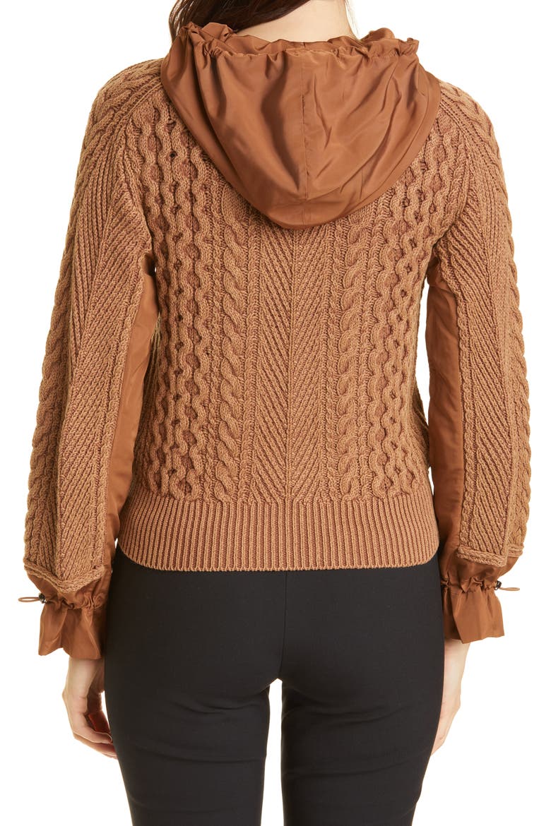 Lynne Mixed Knit Zip-Up Sweater, Alternate, color, CAMEL