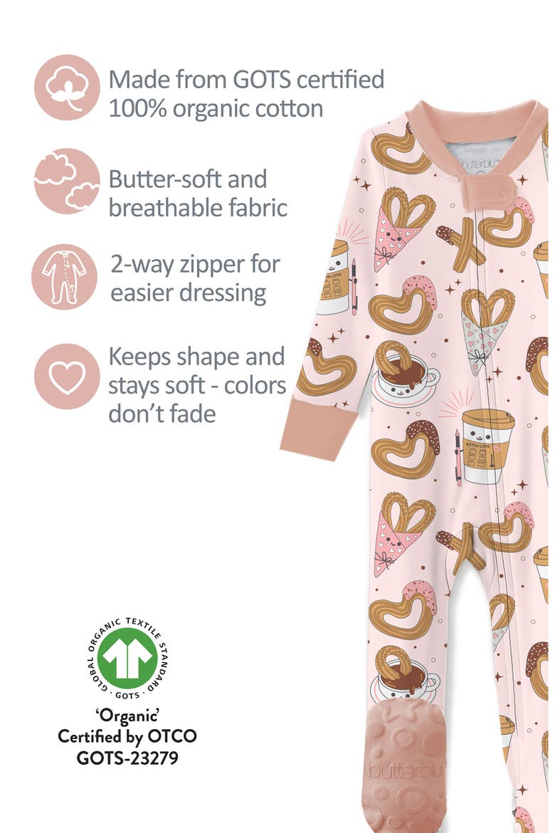 Cruz One-Piece Fitted Organic Cotton Footie Pajamas, Alternate, color, CHURRO CRUSH