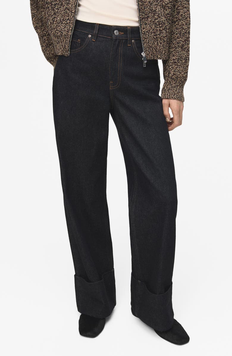 MANGO Rolled Hem Straight Leg Jeans, Main, color, Open Blue