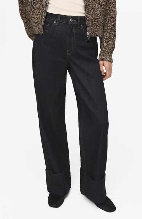 Rolled Hem Straight Leg Jeans