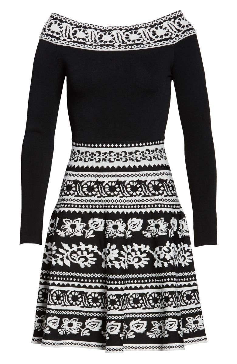 Eliza J Pattern Off the Shoulder A-Line Knit Dress, Alternate, color,