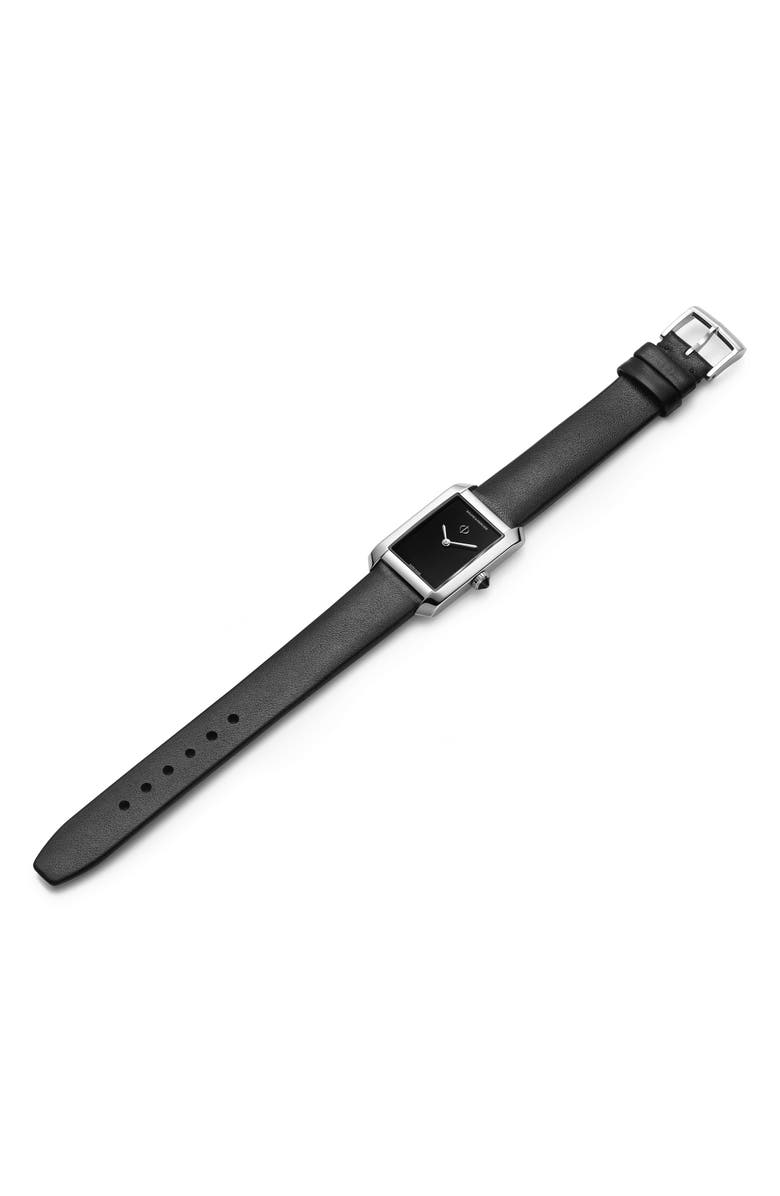 Baume & Mercier Hampton 10760 Tank Leather Strap Watch, 22mm x 35mm, Alternate, color, Black