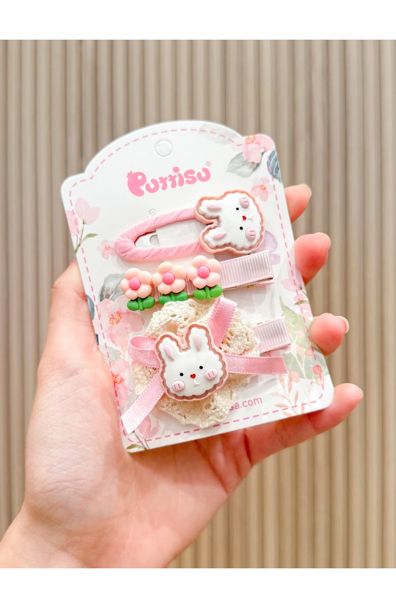 Puttisu 3pc Hair Clip Set - Cookie Bunny Bloom, Alternate, color, Bunny Tea Party - Pink Flowers