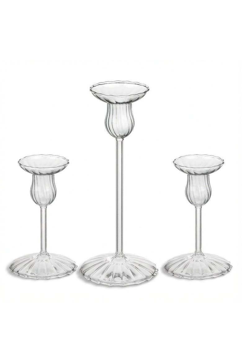 Henan Borosilicate Glass Candlestick 3 Pcs Set, Main, color, White