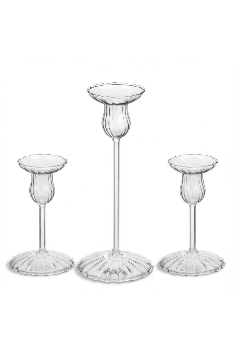 Zsa Zsa Zsu Henan Borosilicate Glass Candlestick 3 Pcs Set, Main, color, White