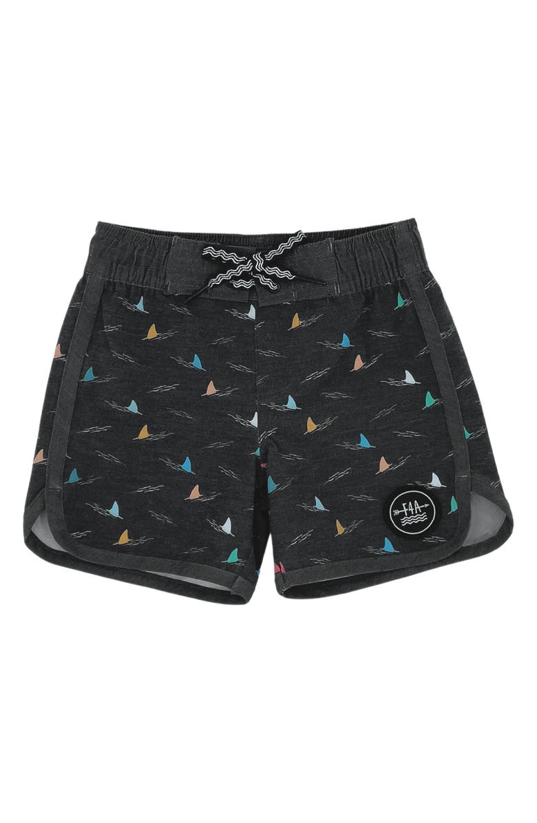 Feather 4 Arrow Shark Fin Swim Trunks, Main, color, 