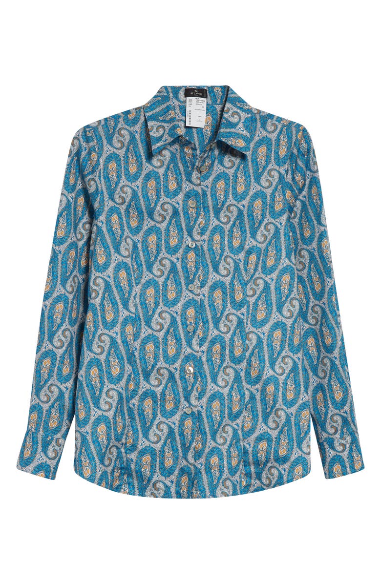 Etro Slim Fit Paisley Stretch Poplin Button-Up Shirt, Alternate, color, Print On White Base