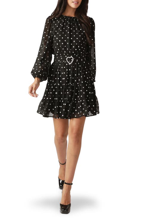 Polka Dot Long Sleeve Belted Minidress