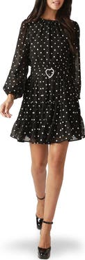 FLYING TOMATO Polka Dot Long Sleeve Belted Minidress