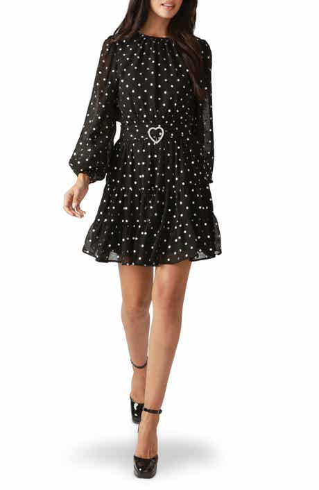 FLYING TOMATO Polka Dot Long Sleeve Belted Minidress