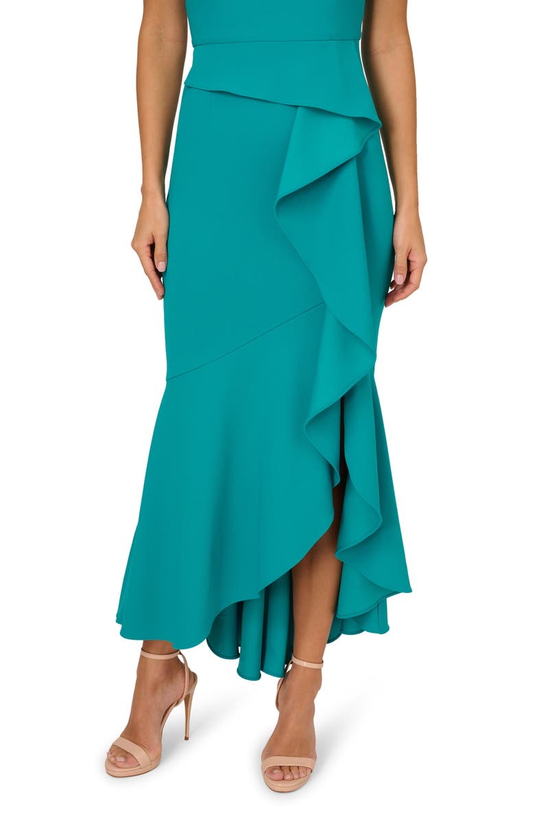 Adrianna Papell Beaded One-Shoulder Crepe Gown, Alternate, color, Teal Lagoon