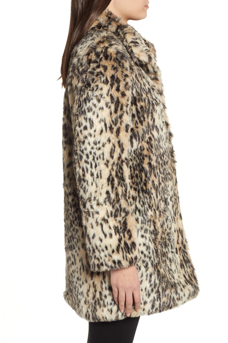 Leopard Faux Fur Coat, Alternate, color, BLACK