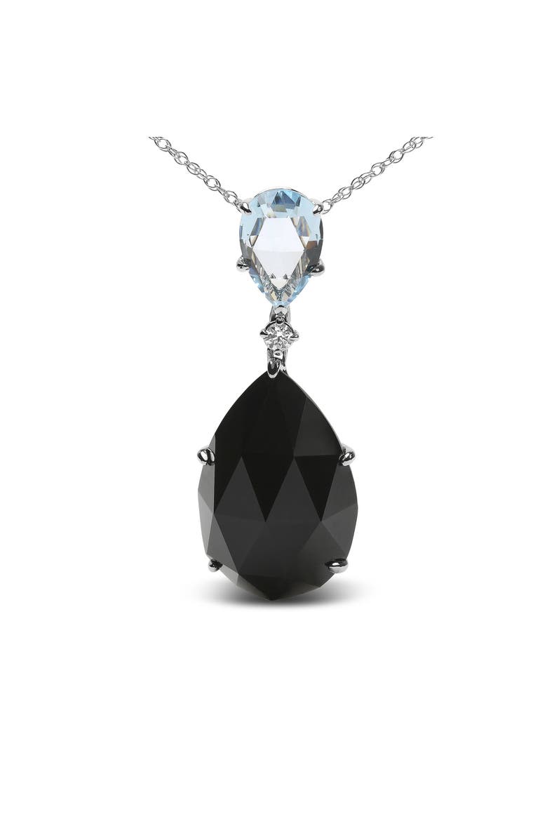 18K Gold Diamond Accent Topaz and Onyx Drop Pendant Necklace, Alternate, color, White