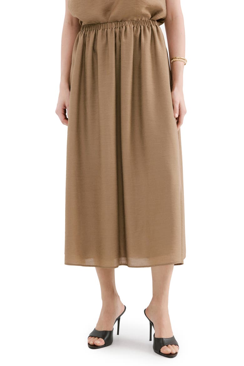 Gathered A-Line Midi Skirt, Main, color, BROWN