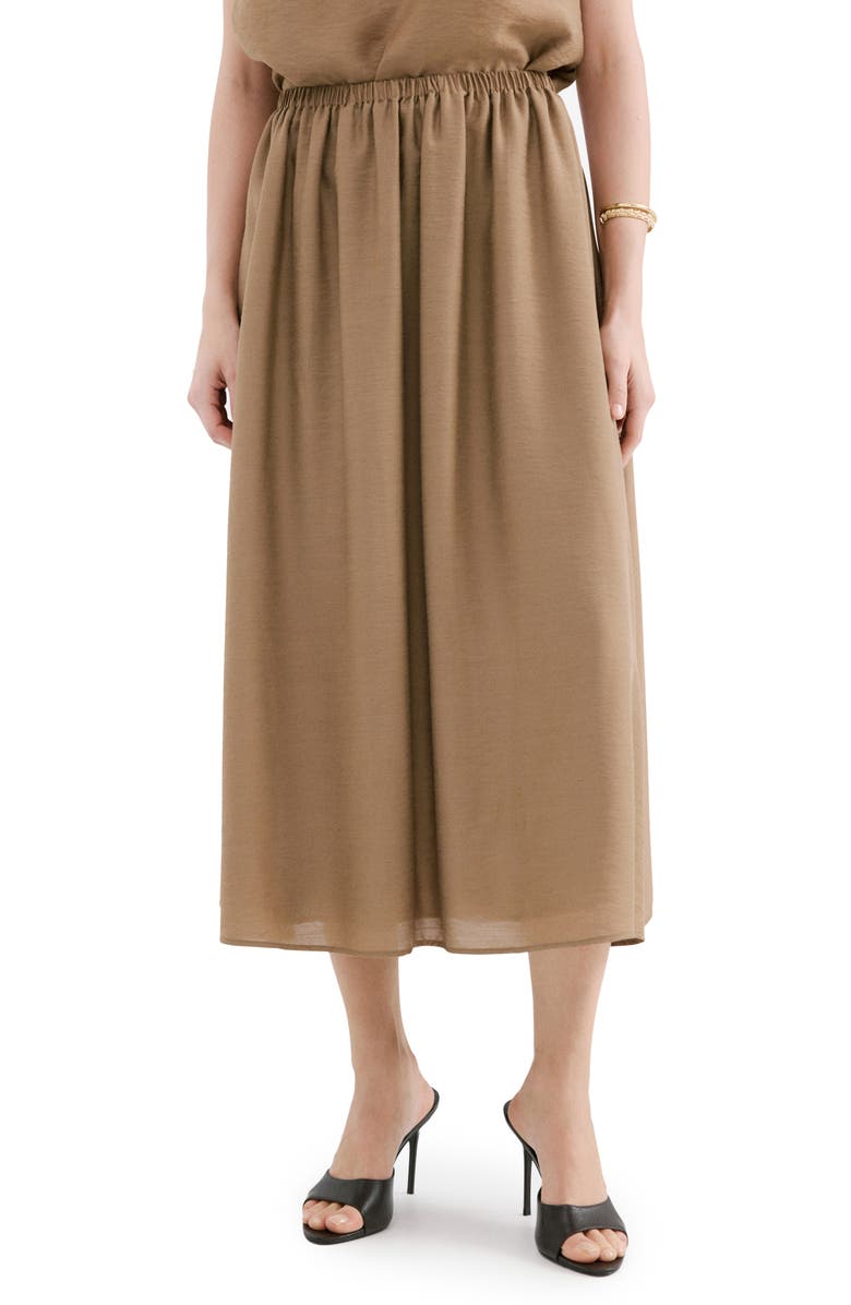 MANGO Gathered A-Line Midi Skirt, Main, color, Brown