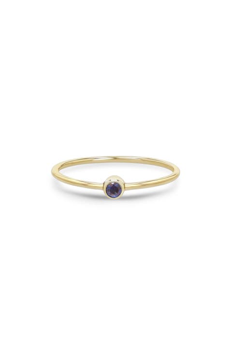 14K Gold Bezel Birthstone Stacking Ring