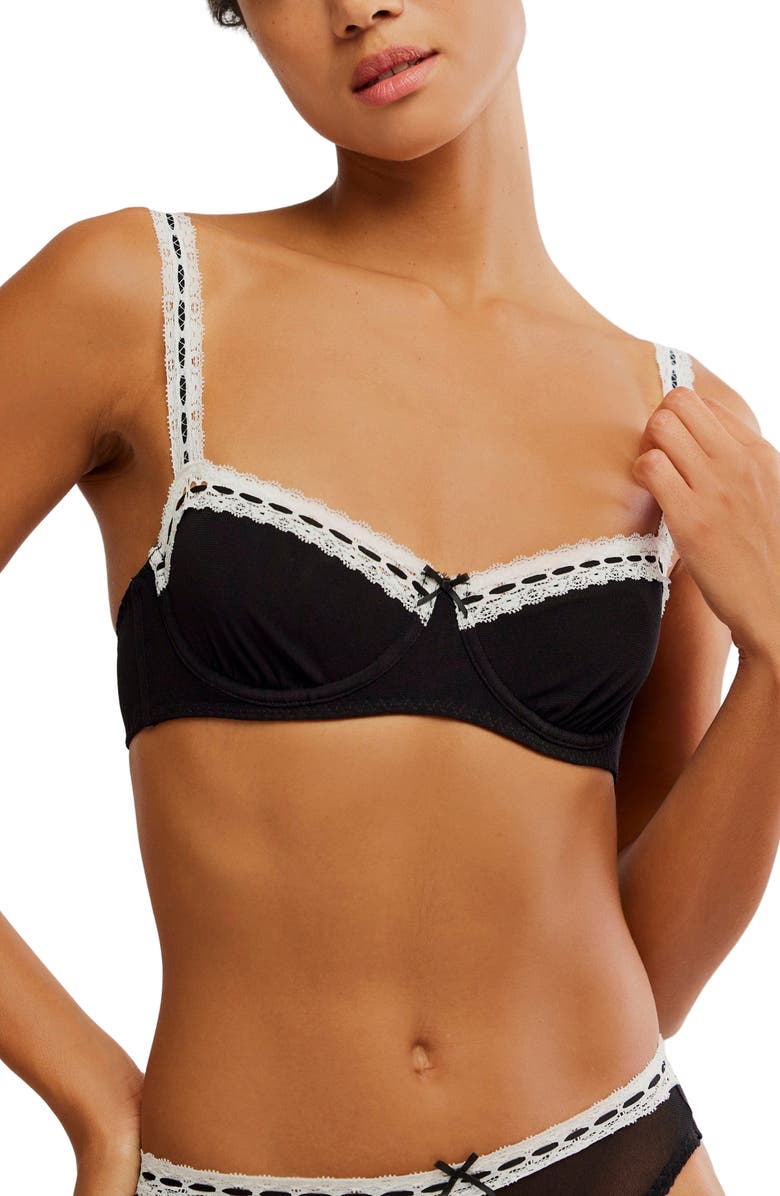 Free People So Sweet Underwire Balconette Bra, Main, color, Black Combo
